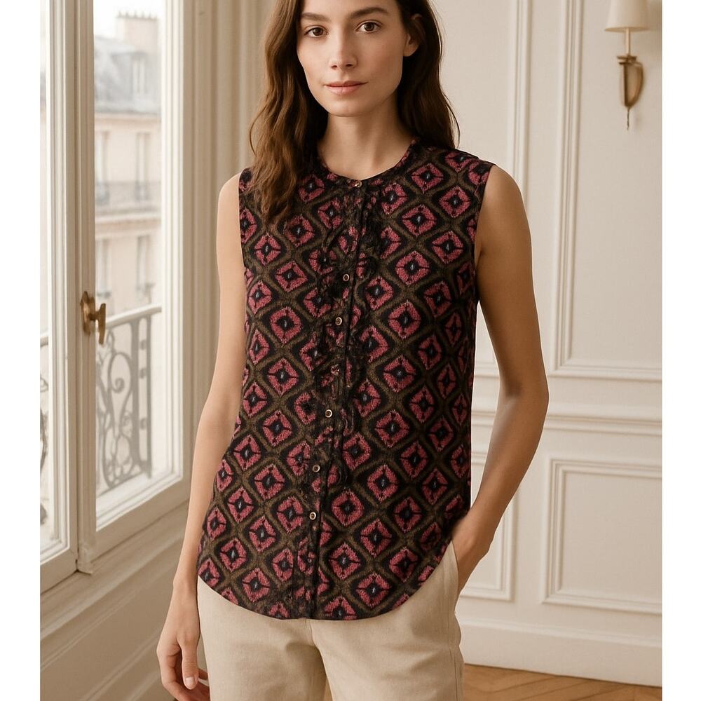 Tory Burch Black & Pink Geometric Floral Sleeveless Top 4